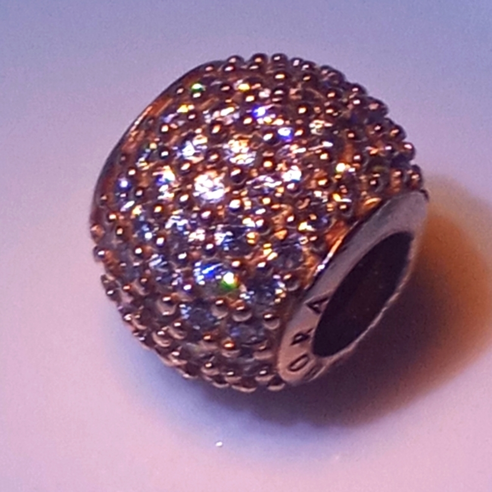 Authentic PANDORA Rose Gold Pave' Lights Charm Bead with White Crystals